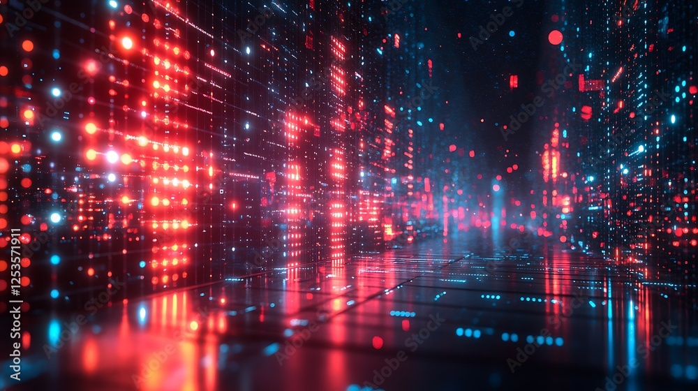 Fototapeta premium Futuristic Digital Cityscape with Neon Lights