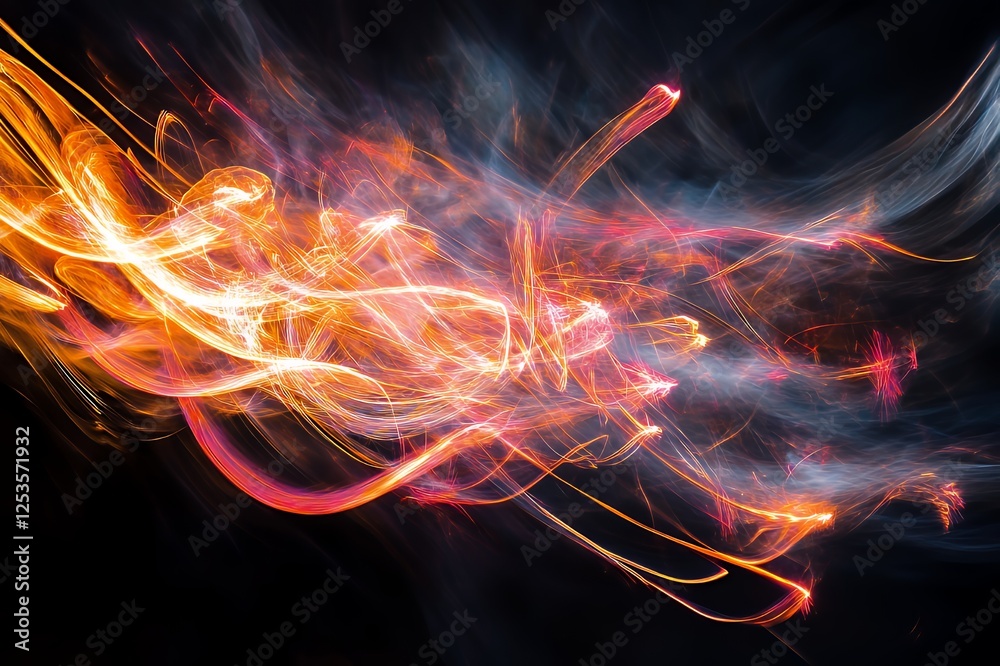 Abstract fiery orange and grey light streaks on black Abstract fiery orange and grey light streaks on black