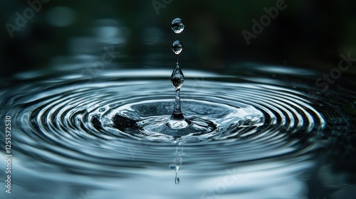 Water drop impact, ripple effect, dark background, nature scene, website banner