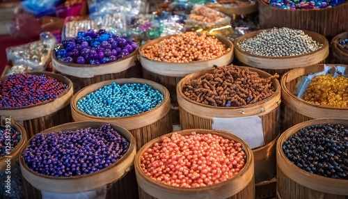 beads in boxes on a thai sunday market chatuchak photo