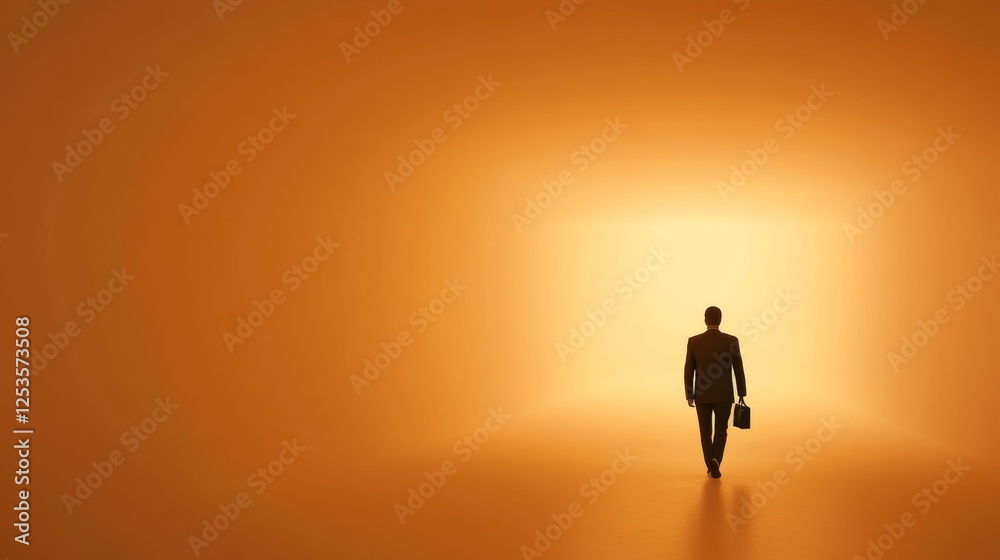 Fototapeta premium Man walking through illuminated tunnel, a journey of hope and discovery