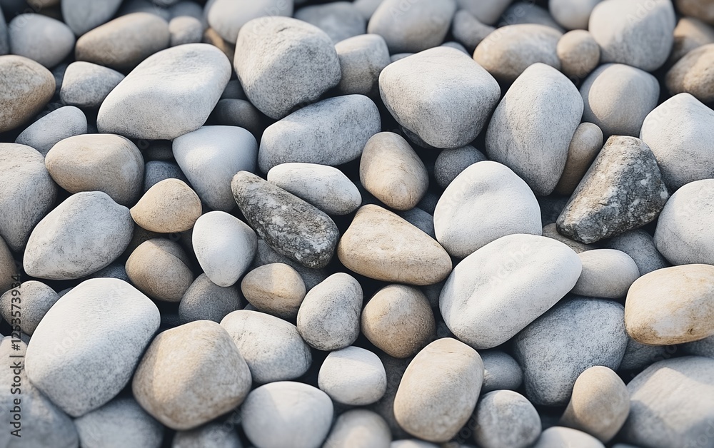 Natural mix of white and gray stones with smooth, rounded surfaces creating an organic pebbled texture design Natural mix of white and gray stones with smooth, rounded surfaces creating an organic pebbled texture design