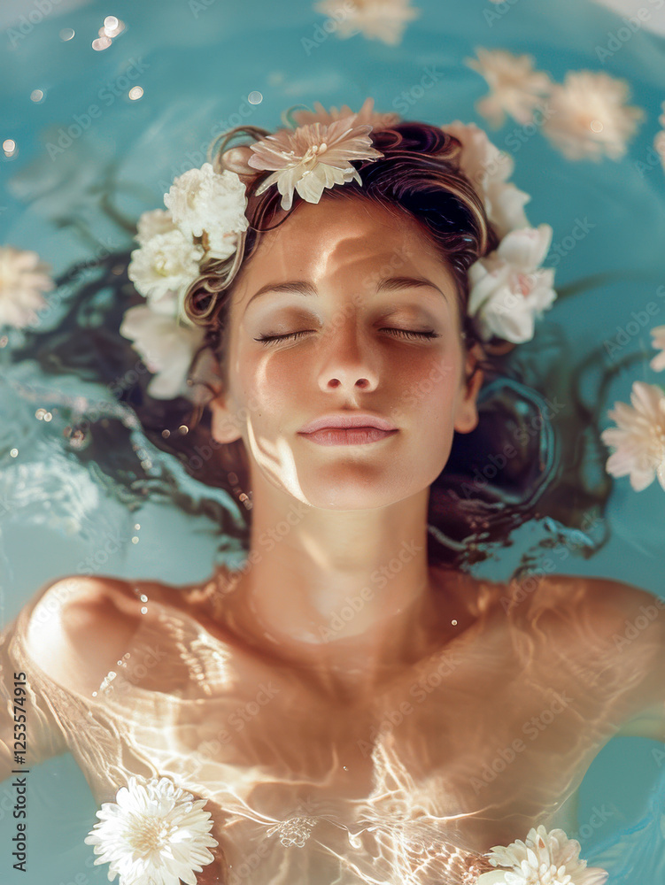 Schöne Frau entspannt sich im Whirlpool, Wellness, Spa, Generative AI