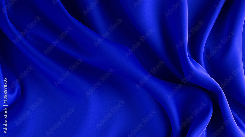 Fototapeta premium Deep Sky Blue abstract background. Silk satin velvet fabric. Elegant luxury rich. Curtain drapery fold line wave flow. Romance Valentine Birthday Christmas