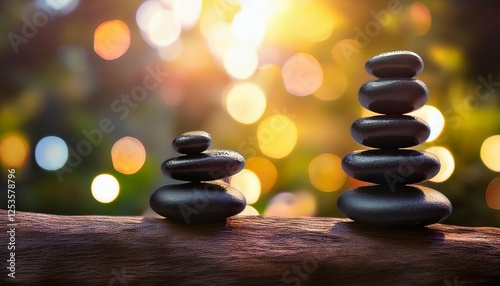 ultimate healing power black glowing healing stones in beautiful nature scene colorful blur background bokeh peaceful and calm