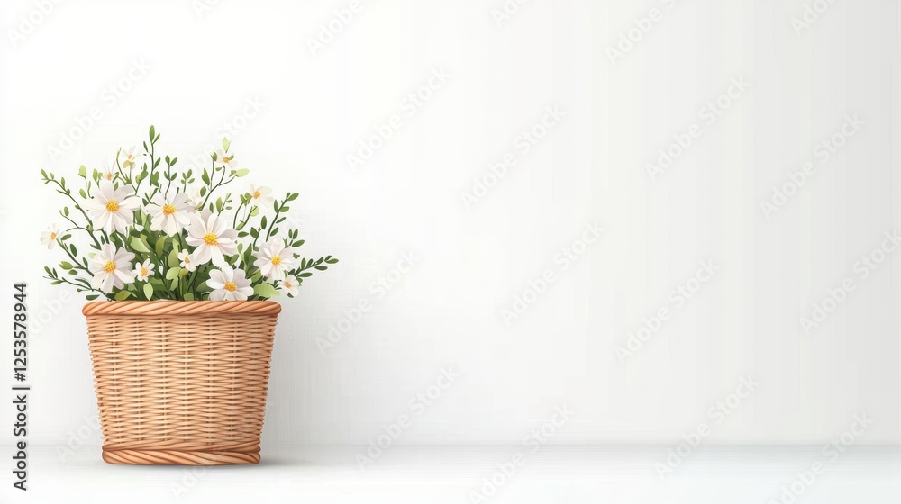 Fototapeta premium A beautiful potted plant with white flowers sits elegantly against a minimalist white background, adding a touch of nature and serenity to any indoor space.