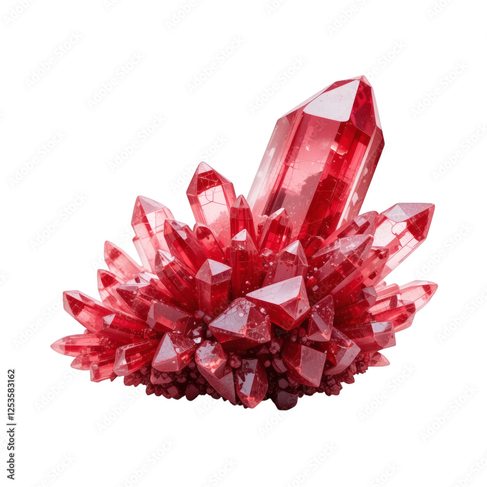 Stunning Red Crystals Cluster: A Captivating Display of Nature's Art. Isolated on Transparent Background. Stunning Red Crystals Cluster: A Captivating Display of Nature's Art. Isolated on Transparent Background.