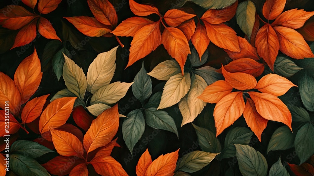 Leaves transitioning from green to orange in autumn Leaves transitioning from green to orange in autumn