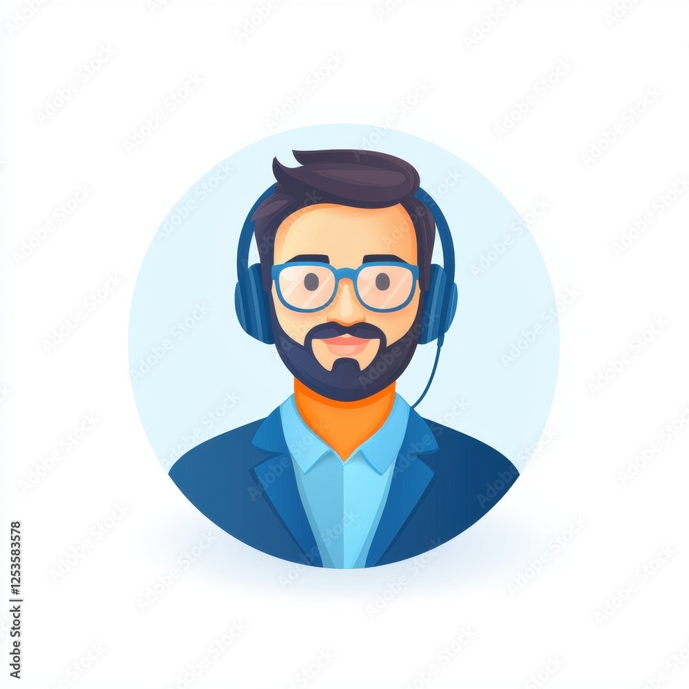 A professional male figure wearing headphones and glasses, representing modern communication and technology in the business sector A professional male figure wearing headphones and glasses, representing modern communication and technology in the business sector