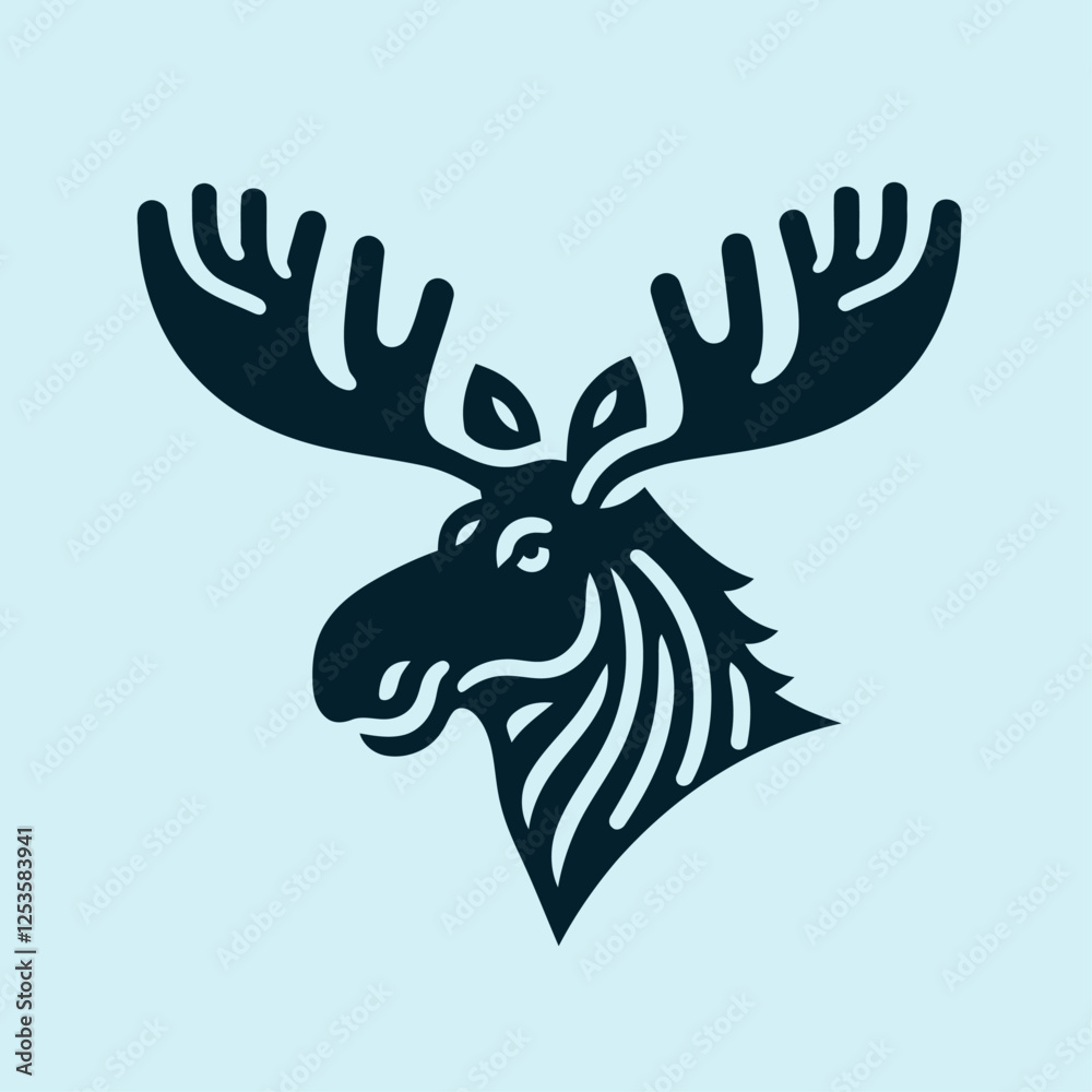 Fototapeta premium Vector Illustration Moose Head Logo - Stylized Wildlife Emblem with Antlers, Minimalist Line Art Design