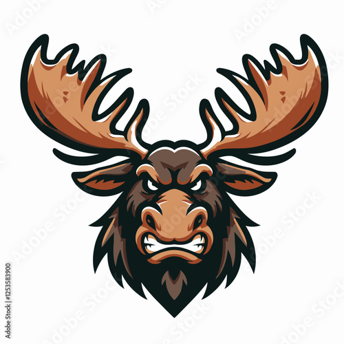 Angry Moose Mascot | Aggressive Moose Head Logo | Wild Animal Illustration | Bold Antlered Moose Design