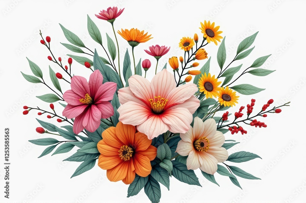 Obraz premium Colorful floral bouquet with hibiscus and sunflowers