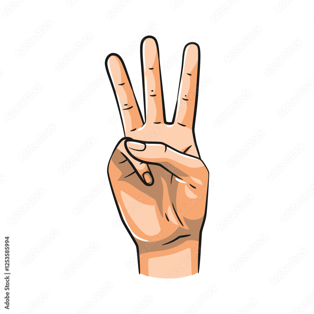 Vector Hand Gestures Showing Numbers 3. Isolated on White Background Vector Hand Gestures Showing Numbers 3. Isolated on White Background