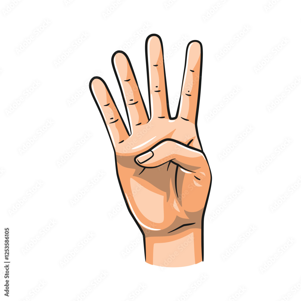 Fototapeta premium Vector Hand Gestures Showing Numbers 4. Isolated on White Background