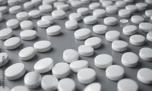 Various white pills arranged neatly on prescript pad, prescription medication, drugstore, medical treatment photo