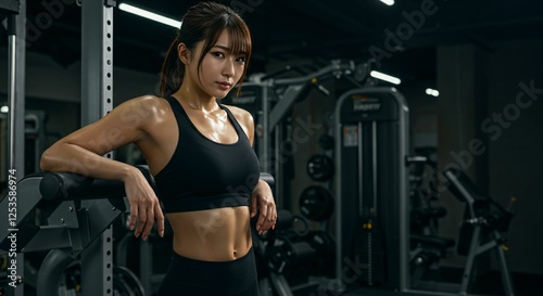 Strong and Confident Asian Female Athlete Posing in a Professional Gym – Power and Fitness