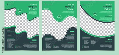 Simple creative editable modern company elegant editable abstract natural green hemp cannabis product CBD pure oil extract flyer design template green dark.    