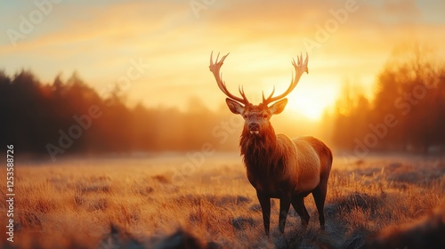 Wallpaper Mural A regal deer stands proudly in golden fields illuminated by a mesmerizing sunset, embodying the beauty and grace of nature's wildlife. Torontodigital.ca