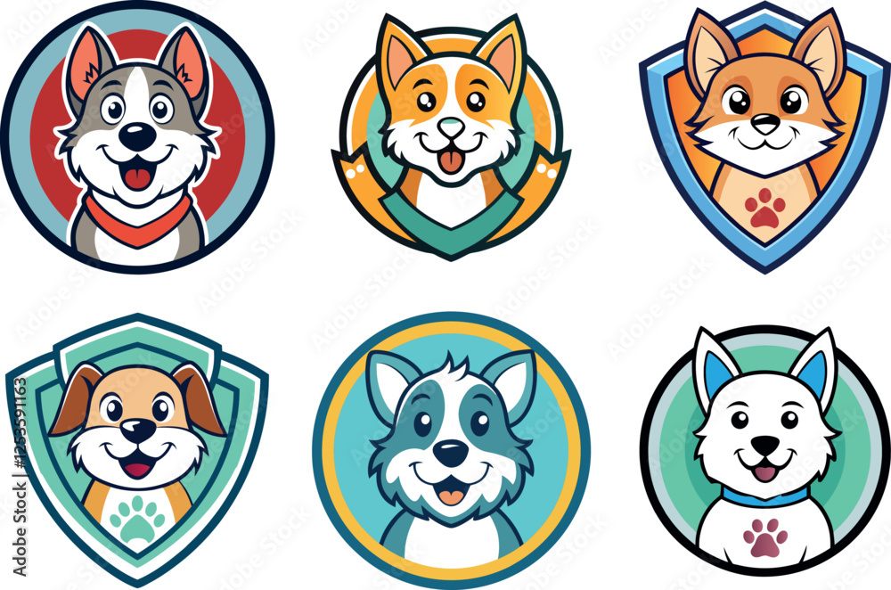 Set of Pet Care Mascot Logos in Round Circle Adorable & Professional Design Set of Pet Care Mascot Logos in Round Circle Adorable & Professional Design