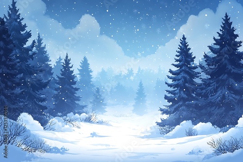 Snowy Pine Forest Winter Trail Scene