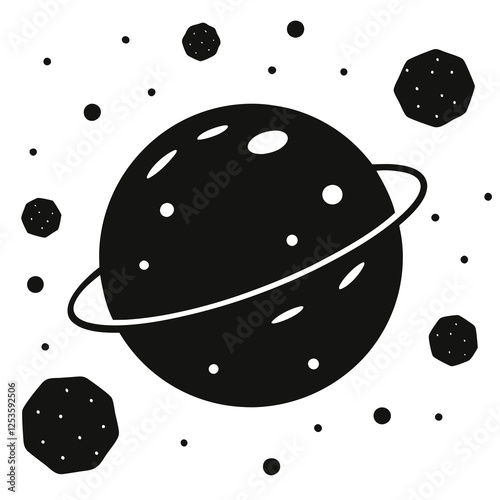 silhouette vector of asteroid belt around an unknown planet