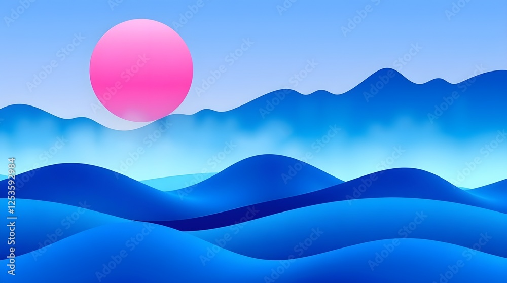 Obraz premium A Beautiful, Tranquil Sunset Occurring Over Gentle Waves in Stunning Vibrant Blue Tones