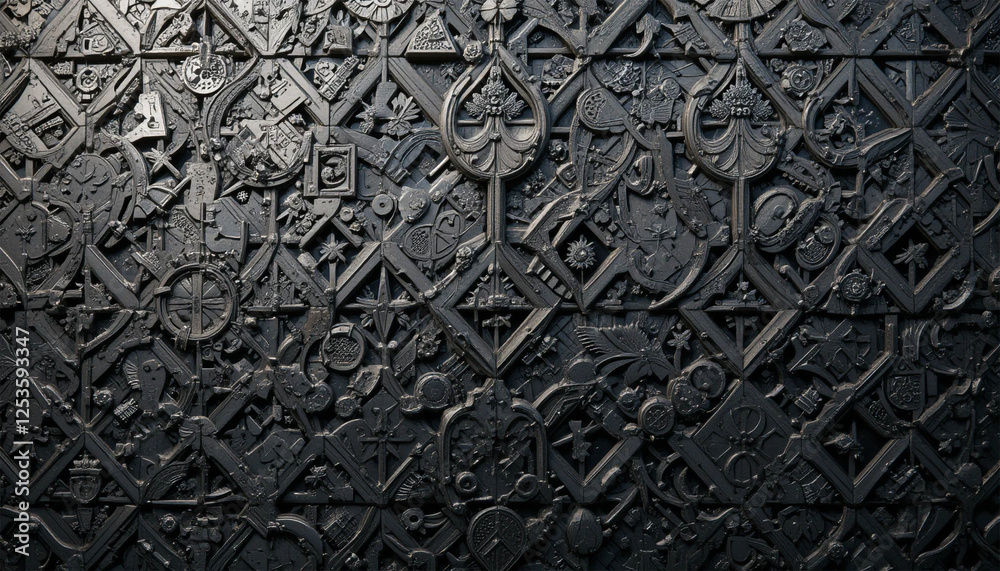 Black embossed metal with geometric pattern Black embossed metal with geometric pattern