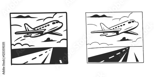 Retro Comic-Style Illustration of a Passenger Plane Taking Off  Illustrator Artwork