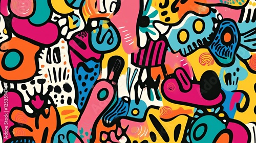 Abstract Colorful Doodle Art Vibrant Shapes Design