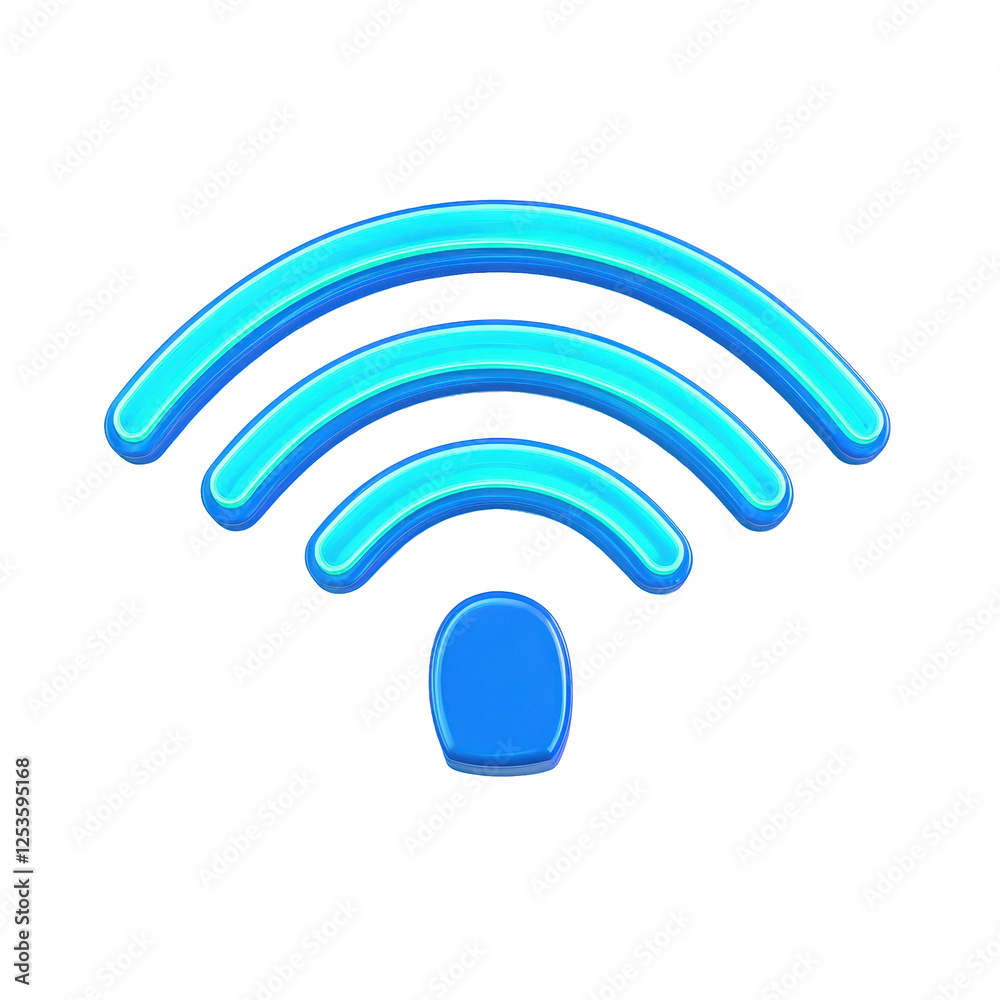 3D WiFi icon in blue, symbolizing connectivity and modern technology 3D WiFi icon in blue, symbolizing connectivity and modern technology