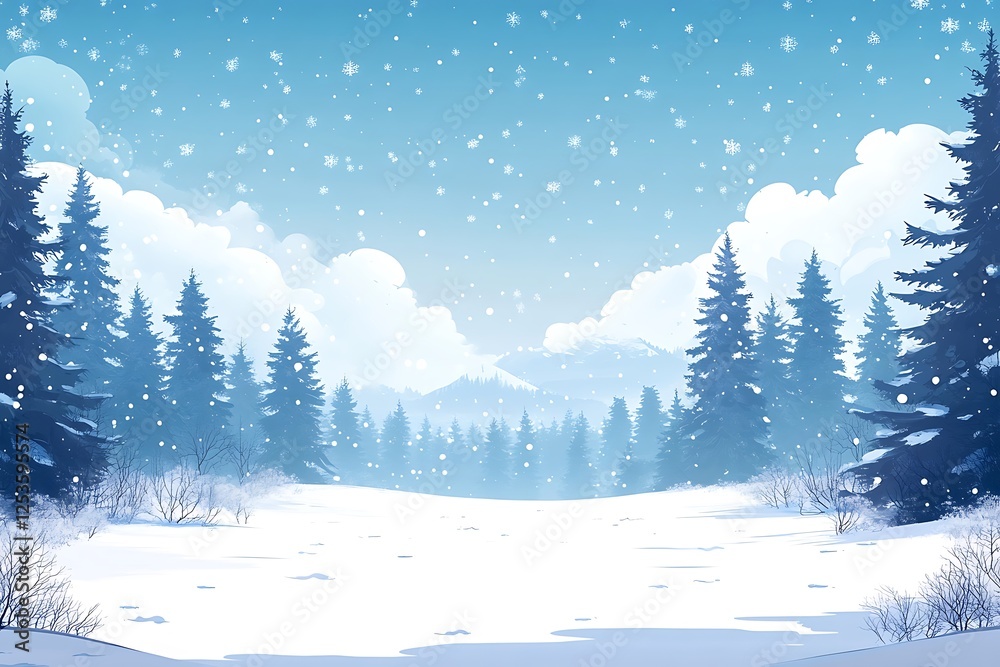 Fototapeta premium Snowy Forest Winter Mountain Scene