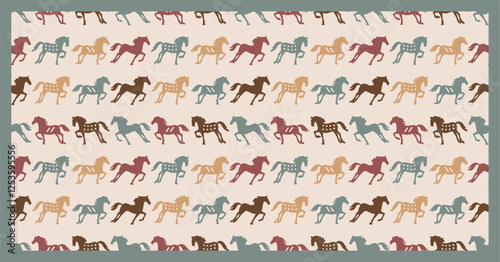 Cute Vintage Horses Seamless Vector Pattern Western Wild West Animal Design Earthy Boho Colors