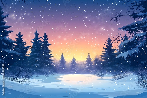 Snowy Forest Sunrise Winter Scene
