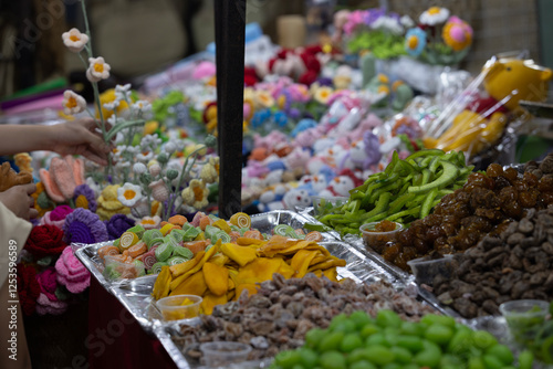 the dried fruit is on sale in Son Tra Night Martket. it is one of biggest night market in Da Nang. photo