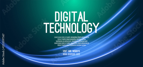 Digital technology banner green blue background concept, cyber technology circuit, abstract tech, innovation future data, internet network, Ai big data, futuristic wifi connection illustration concept