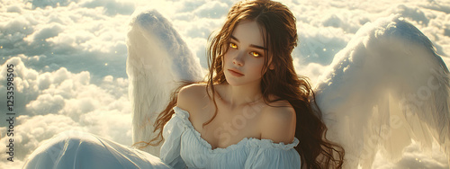 The angel of the sky has long white wings
