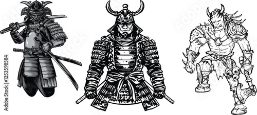 hand drawn vector illustration of a man with sword