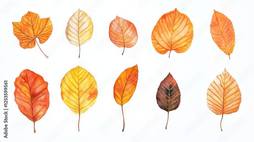 Set of autumn leaves in motion on white background Set of autumn leaves in motion on white background