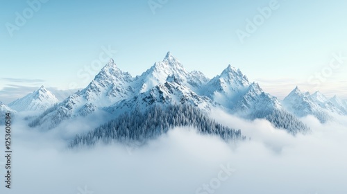 Wallpaper Mural Snowy mountains rising above clouds, serene landscape, perfect for nature background Torontodigital.ca