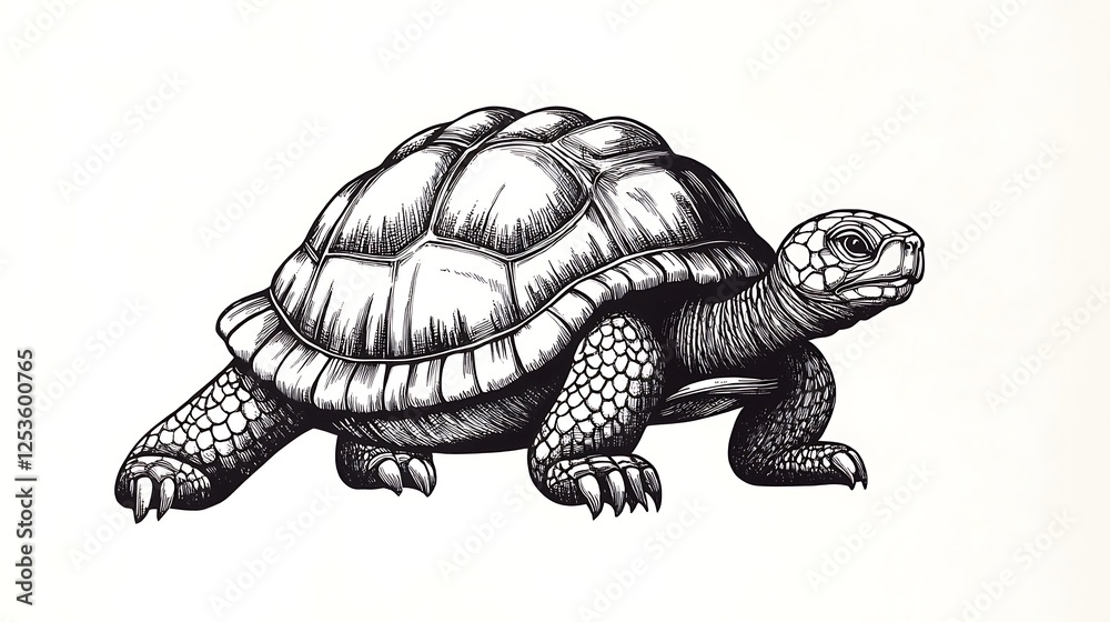 Fototapeta premium Detailed illustration of a tortoise, showcasing its textured shell and natural posture