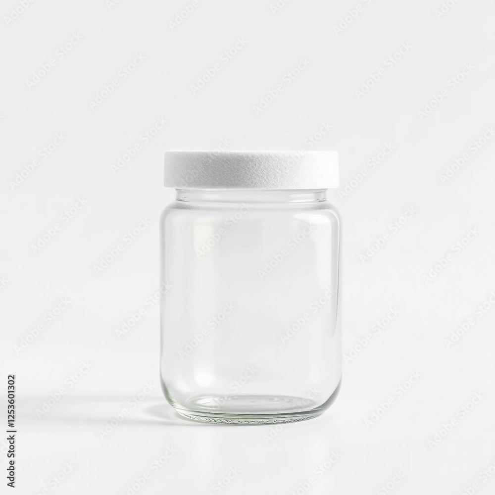 Clear glass jar isolated on a white background for creative storage solutions Clear glass jar isolated on a white background for creative storage solutions