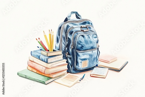 Wallpaper Mural Watercolor school backpack with books and supplies on white background Torontodigital.ca