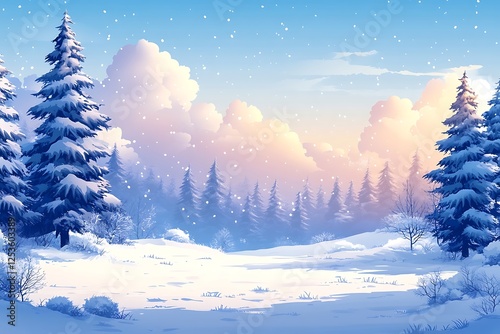 Peaceful Winter Sunset Landscape Illustration