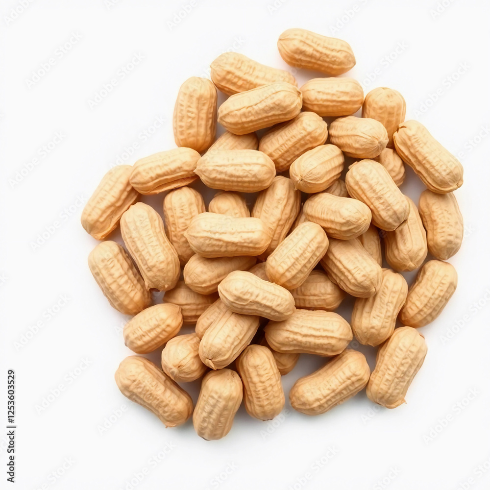 Closeup of dried peanuts in peel isolated on white background Closeup of dried peanuts in peel isolated on white background