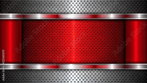 abstract metallic red shiny color black frame with silver metal layout modern tech design vector template background

