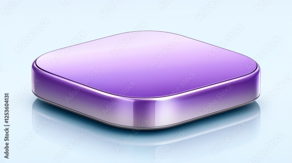 Vivid purple square button on a serene blue background, study in minimalist design and color contrast Vivid purple square button on a serene blue background, study in minimalist design and color contrast