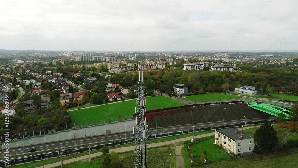 Cellular tower against cloudy sky landscape. Cellular tower against cloudy sky landscape.