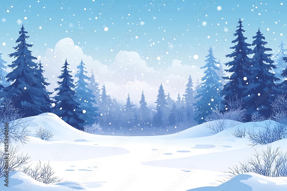 Naklejka premium Peaceful Snowy Winter Landscape with Pine Trees