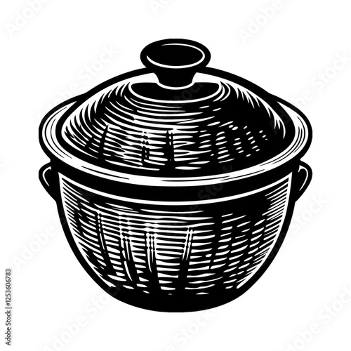 A Clay Pot With A Lid Isolated On A White Background
