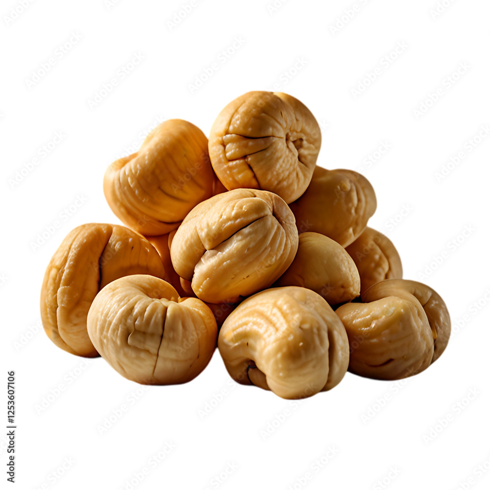 Roasted cashew nuts isolated on transparent background